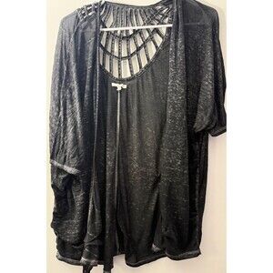 Maurices Burnt Out Black Strappy Back Cardigan Women's 1X Short Sleeve Gothic